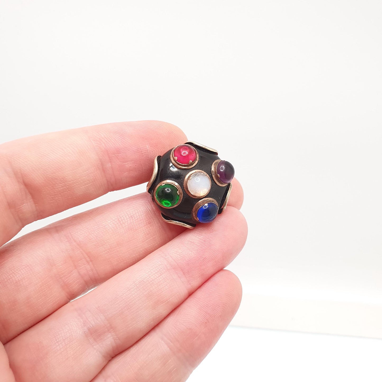 Antique Victorian Multi Coloured Paste Brooch Solid Silver Gold Vermeil French Vintage Womens Jewelry Jewellery