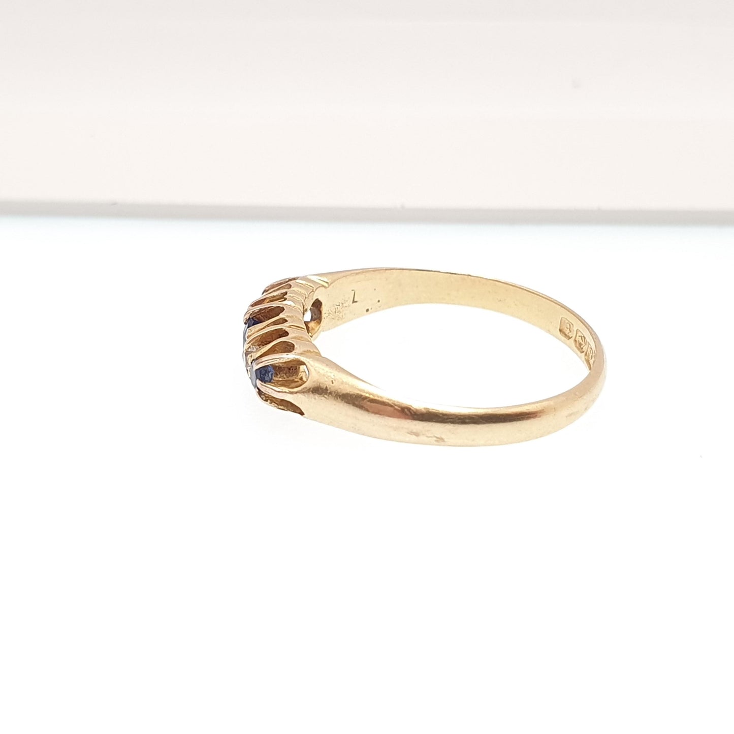 Antique 18ct 18k Gold Sapphire & Diamond Ring Solid 750 Old Cut Hallmarked Five Gemstone Vintage Jewelry Jewellery