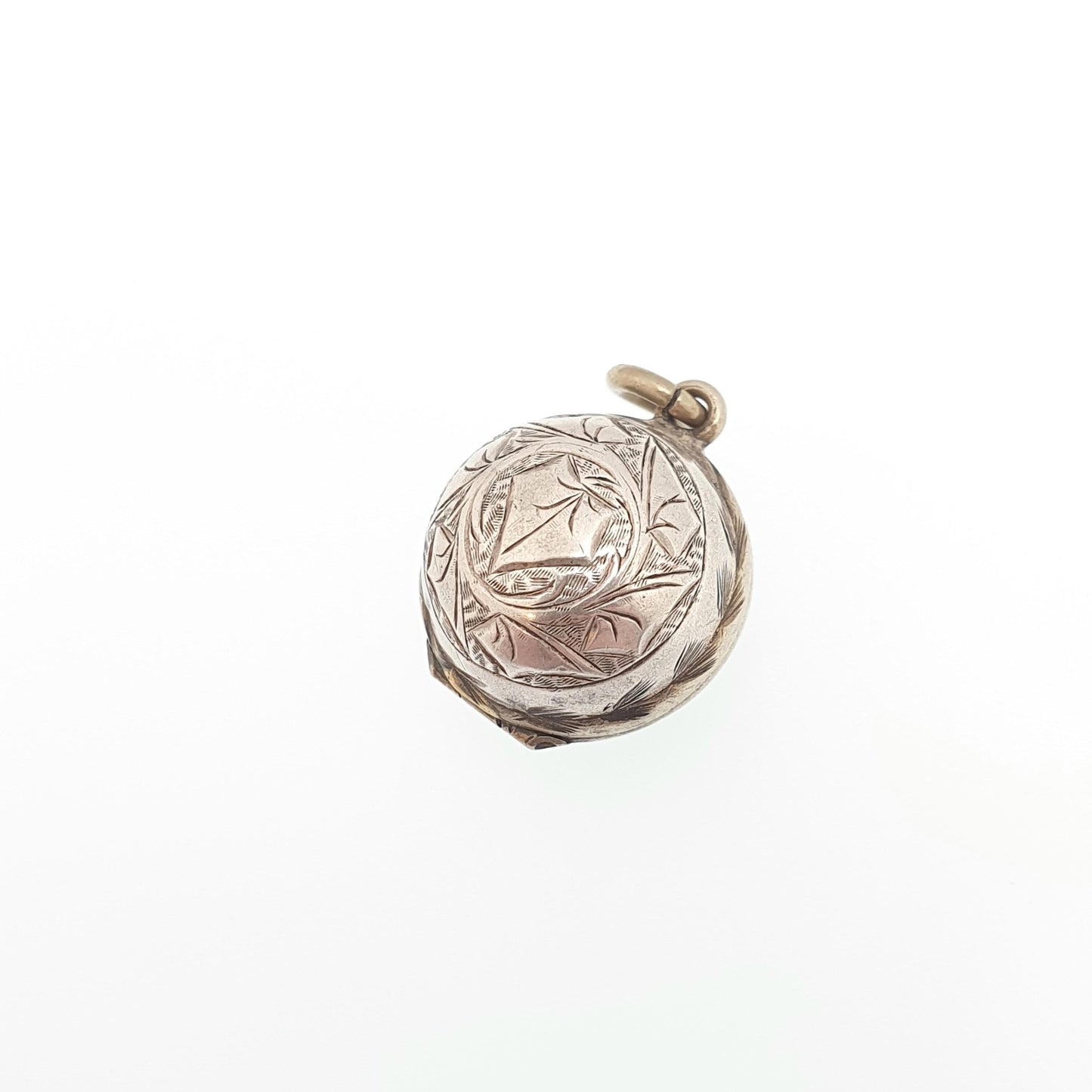 Antique Solid Silver Victorian Ball Locket Back and Front Leaf Engraved Bead Circle Vintage Pendant Jewelry Jewellery