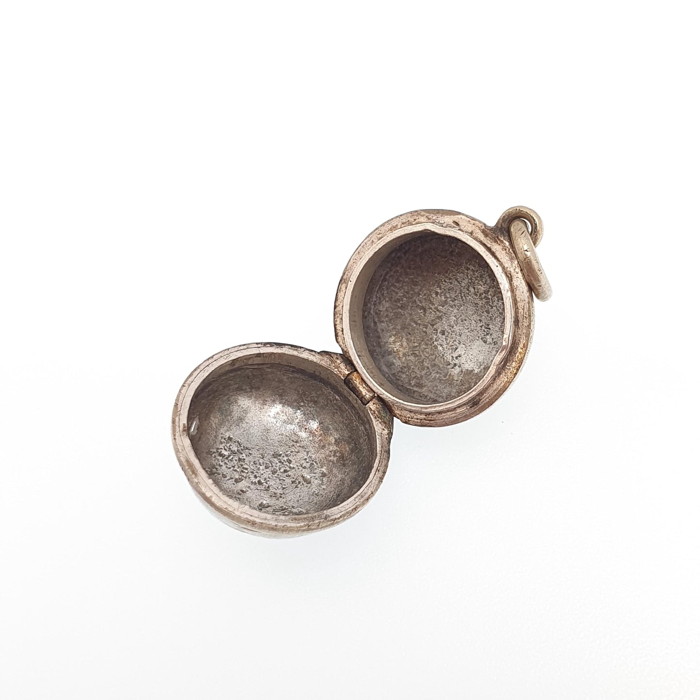 Antique Solid Silver Victorian Ball Locket Back and Front Leaf Engraved Bead Circle Vintage Pendant Jewelry Jewellery