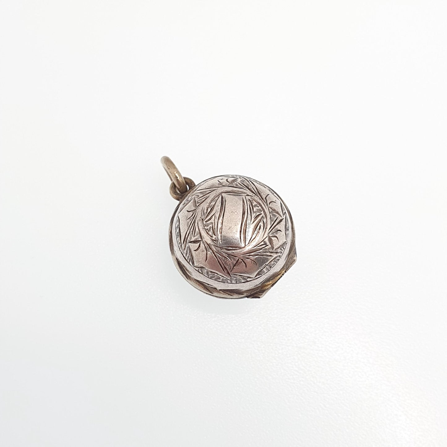 Antique Solid Silver Victorian Ball Locket Back and Front Leaf Engraved Bead Circle Vintage Pendant Jewelry Jewellery