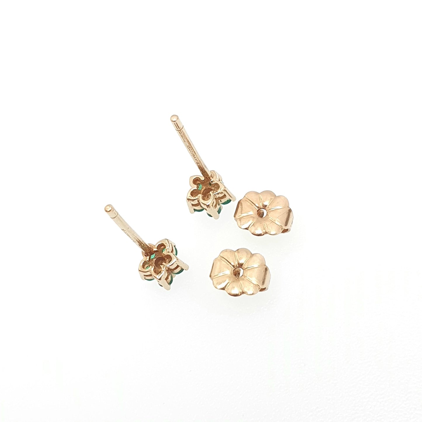 Vintage 9ct Gold Emerald & Diamond Stud Earrings Small Cluster Solid 9k 375 Genuine Gemstone Jewelry Jewellery