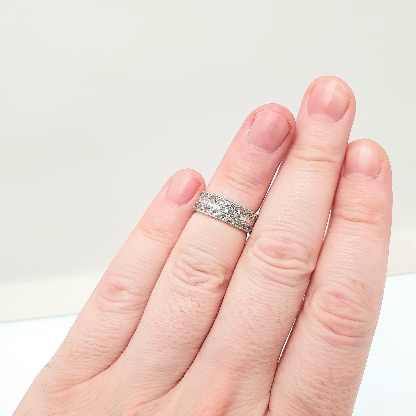 Antique 9ct Gold Double Eternity Ring White Spinel Art Deco 1920s Stacker Vintage 9k Womens Jewelry Jewellery