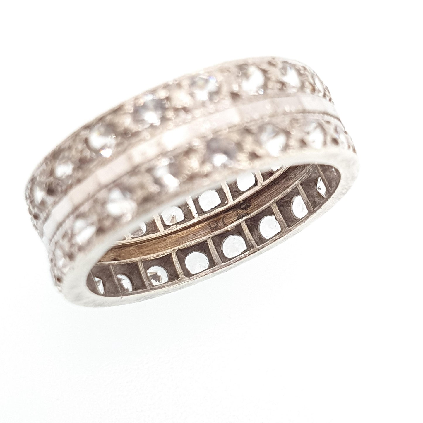 Antique 9ct Gold Double Eternity Ring White Spinel Art Deco 1920s Stacker Vintage 9k Womens Jewelry Jewellery