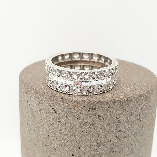 Antique 9ct Gold Double Eternity Ring White Spinel Art Deco 1920s Stacker Vintage 9k Womens Jewelry Jewellery
