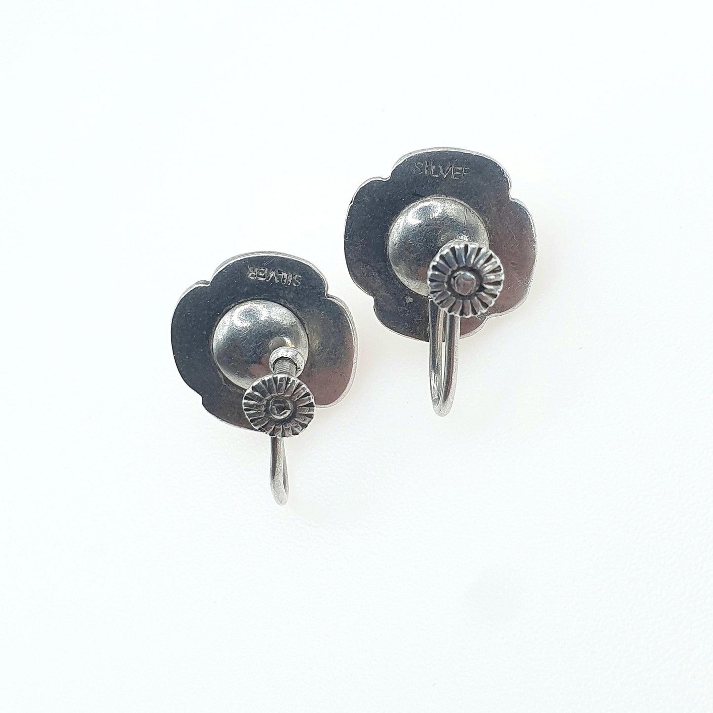 Antique Natural Citrine Solid Silver Earrings Arts and Crafts Leaf Border Cabochon Gemstone Vintage Jewellery Jewelry