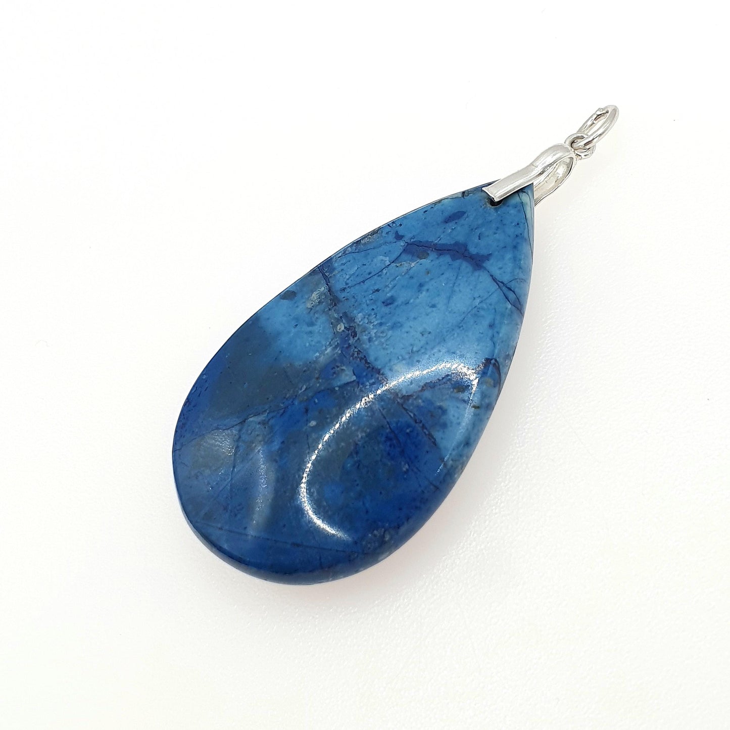 Antique Art Deco Sodalite Pendant Solid Silver Necklace Large Blue Teardrop Gemstone Large Jewelry Vintage Jewellery