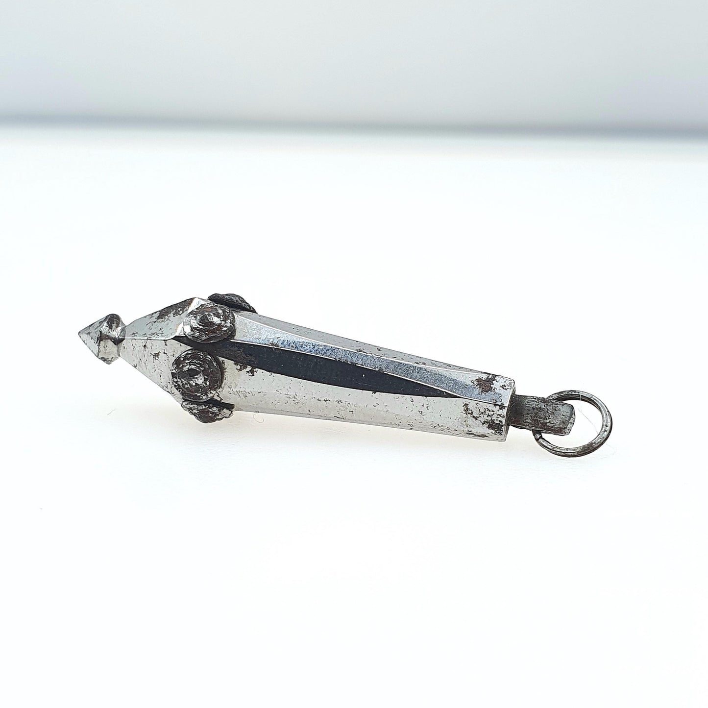 Antique Georgian Steel Cut Pendant Necklace Pointed Torpedo Shape Split Ring Necklace Vintage Jewelry Jewellery