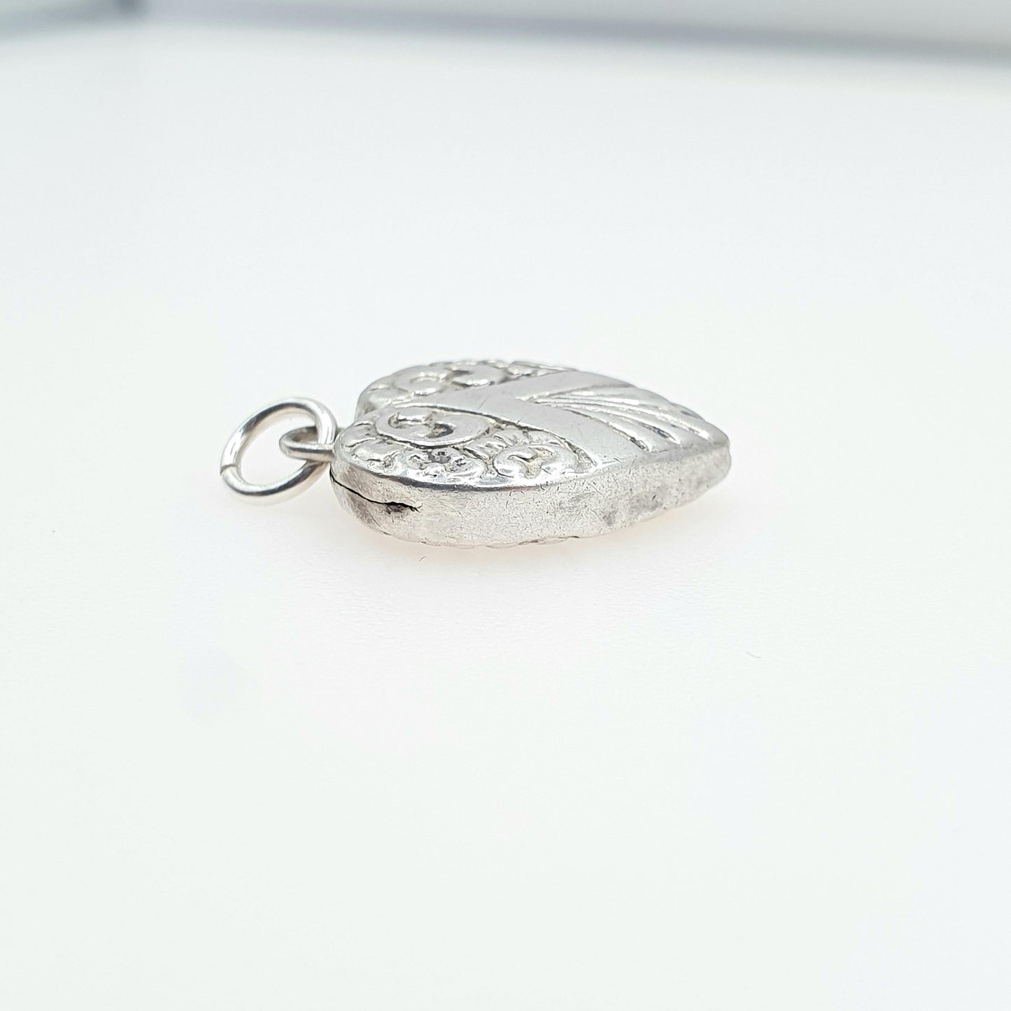 Antique Victorian Solid Silver Heart Pendant Charm Embossed Puffer French Art Nouveau Womens Jewelry Vintage Jewellery