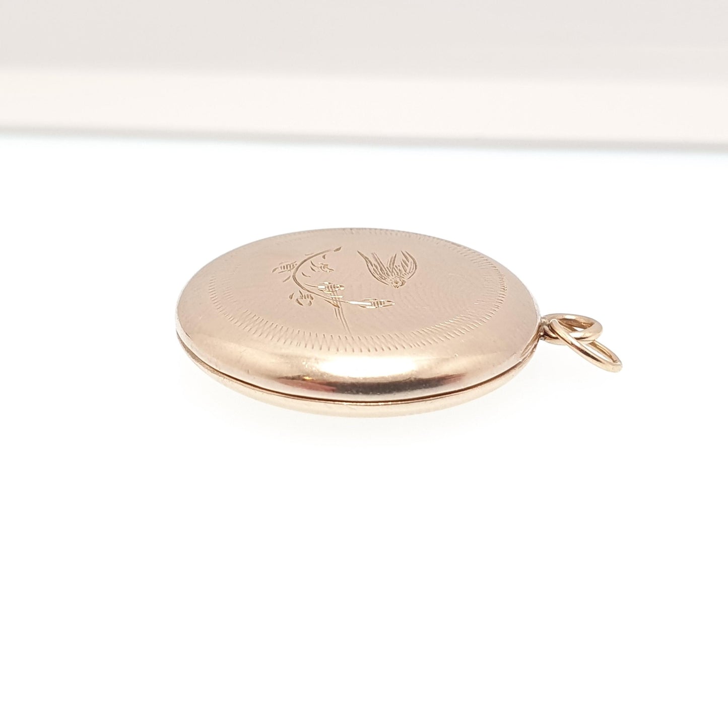 Antique 9ct Gold Bird Locket Solid 9k Back and Front Large Round Pendant Swallow Necklace Jewelry Jewellery