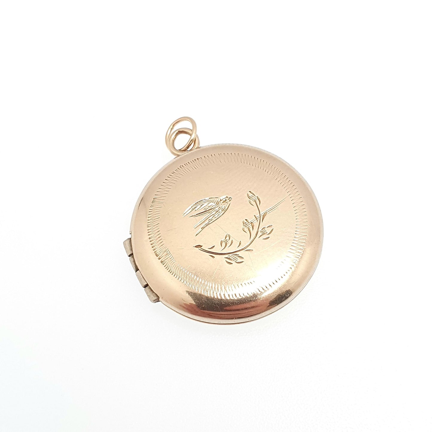 Antique 9ct Gold Bird Locket Solid 9k Back and Front Large Round Pendant Swallow Necklace Jewelry Jewellery