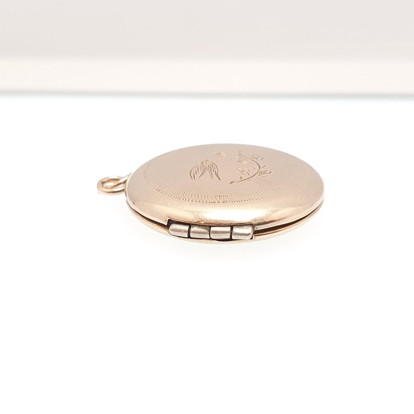 Antique 9ct Gold Bird Locket Solid 9k Back and Front Large Round Pendant Swallow Necklace Jewelry Jewellery