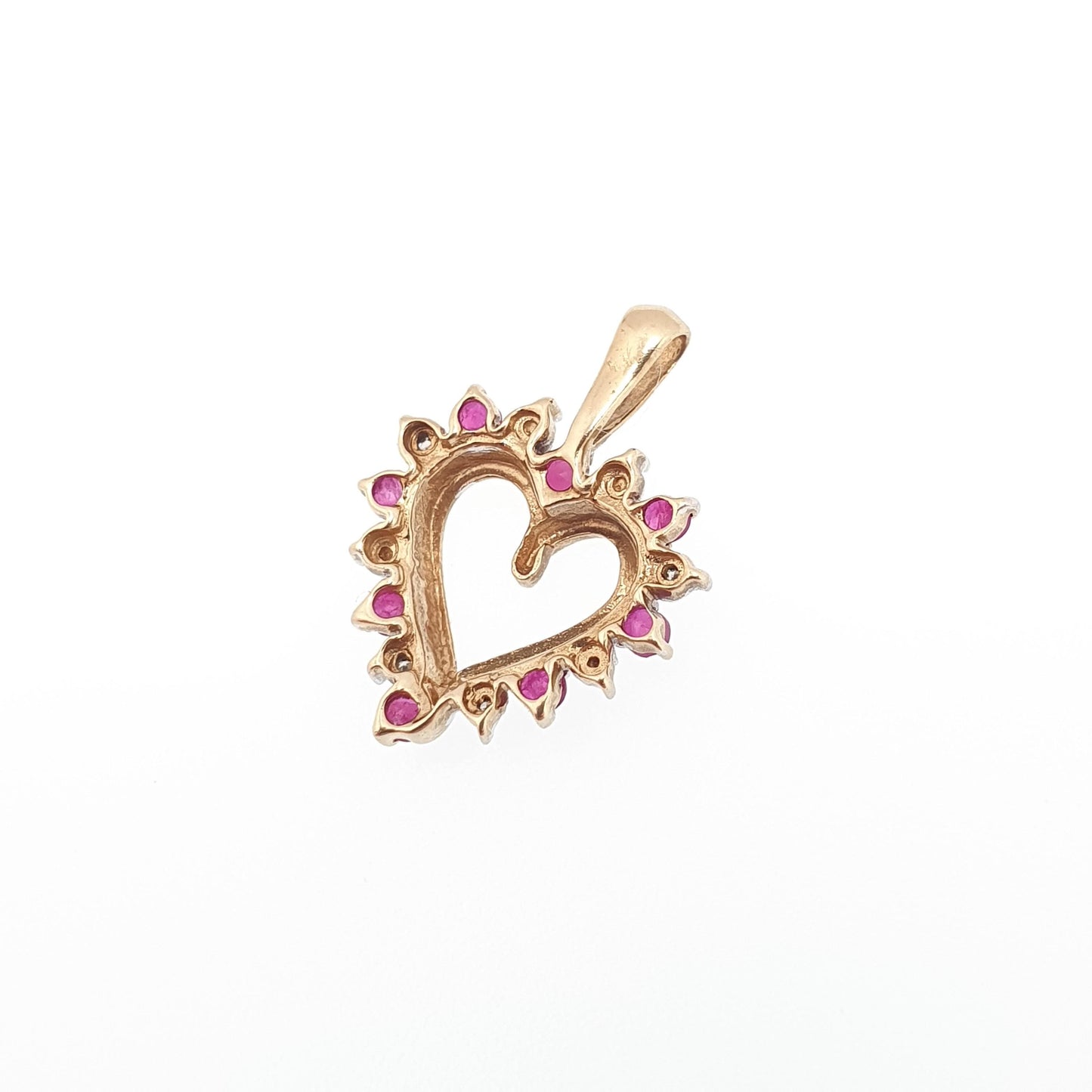 Vintage 9k 9ct Gold Ruby & Diamond Heart Necklace Pendant Genuine Gemstones Womens Jewelry Retro Jewellery