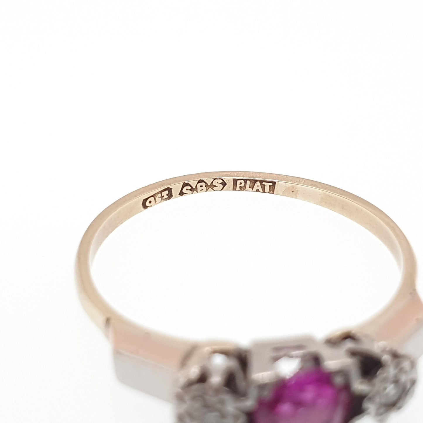 Antique 9ct Gold Pink Sapphire & Diamond Ring Art Deco Platinum Solid 9k 9kt Vintage Womens Jewelry Jewellery