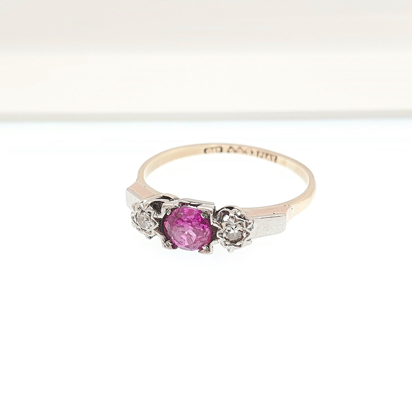 Antique 9ct Gold Pink Sapphire & Diamond Ring Art Deco Platinum Solid 9k 9kt Vintage Womens Jewelry Jewellery