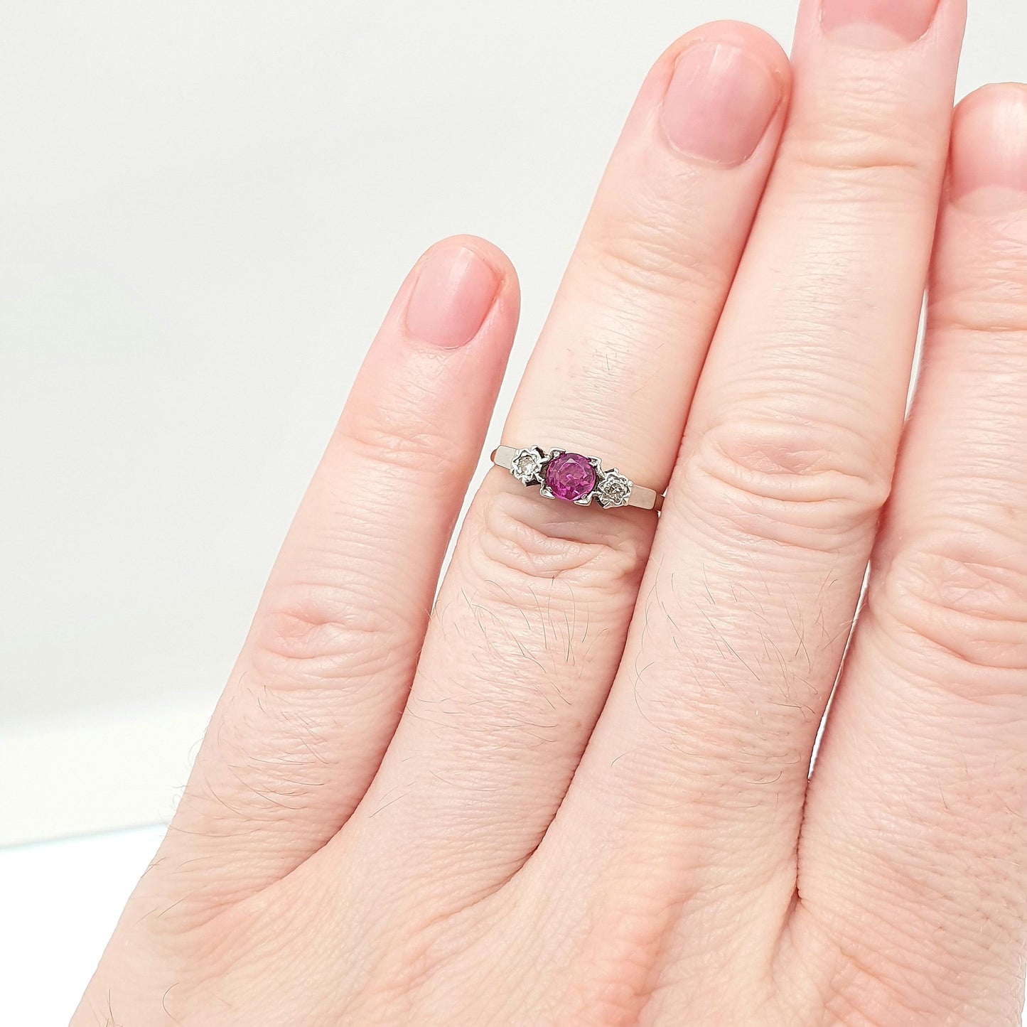 Antique 9ct Gold Pink Sapphire & Diamond Ring Art Deco Platinum Solid 9k 9kt Vintage Womens Jewelry Jewellery