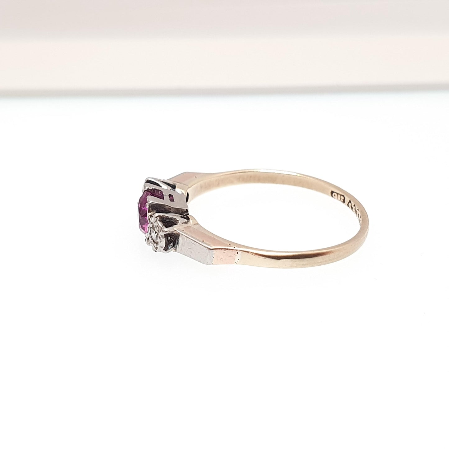 Antique 9ct Gold Pink Sapphire & Diamond Ring Art Deco Platinum Solid 9k 9kt Vintage Womens Jewelry Jewellery