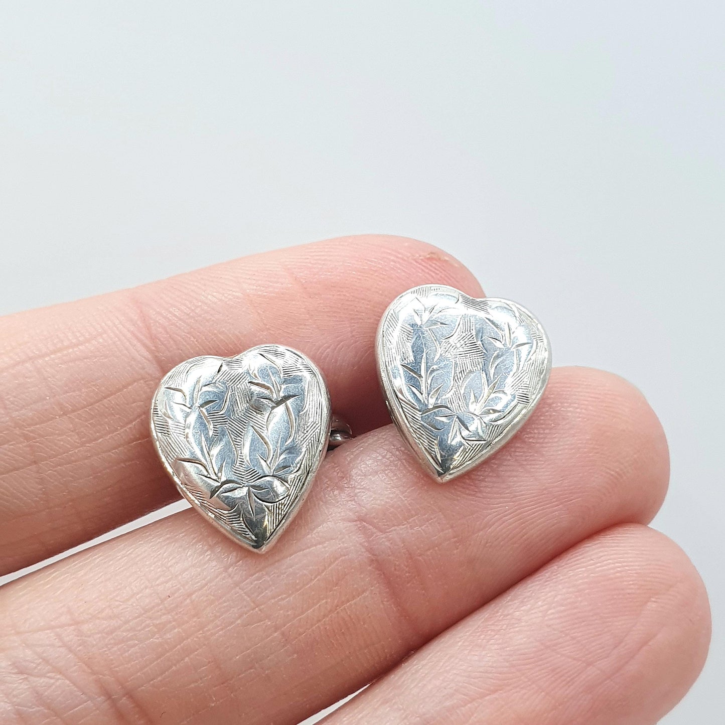 Antique Sterling Silver Heart Cuff Links Cufflinks Engraved 1903 Hallmark Love Gift Gent Mens Vintage Jewelry Jewellery