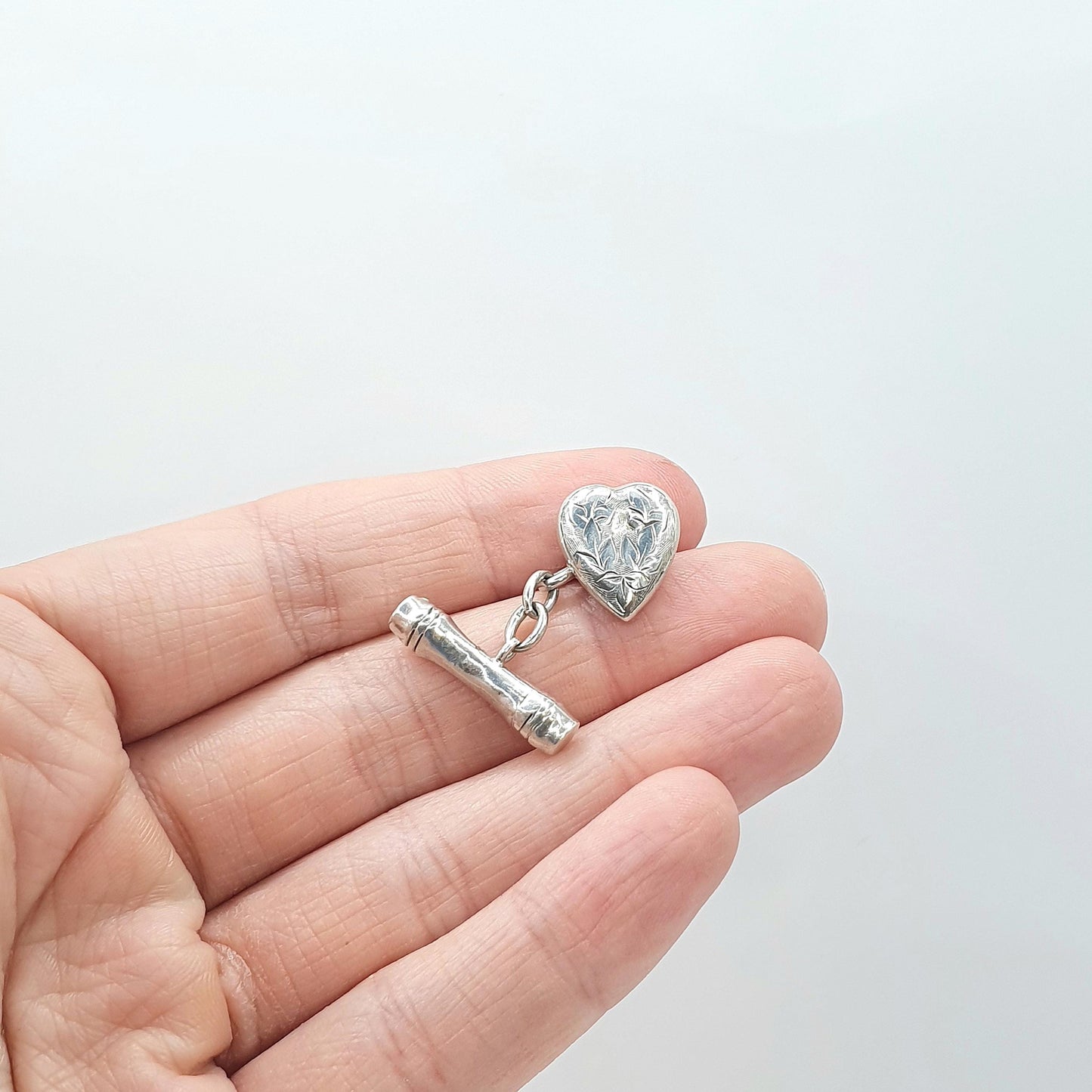 Antique Sterling Silver Heart Cuff Links Cufflinks Engraved 1903 Hallmark Love Gift Gent Mens Vintage Jewelry Jewellery