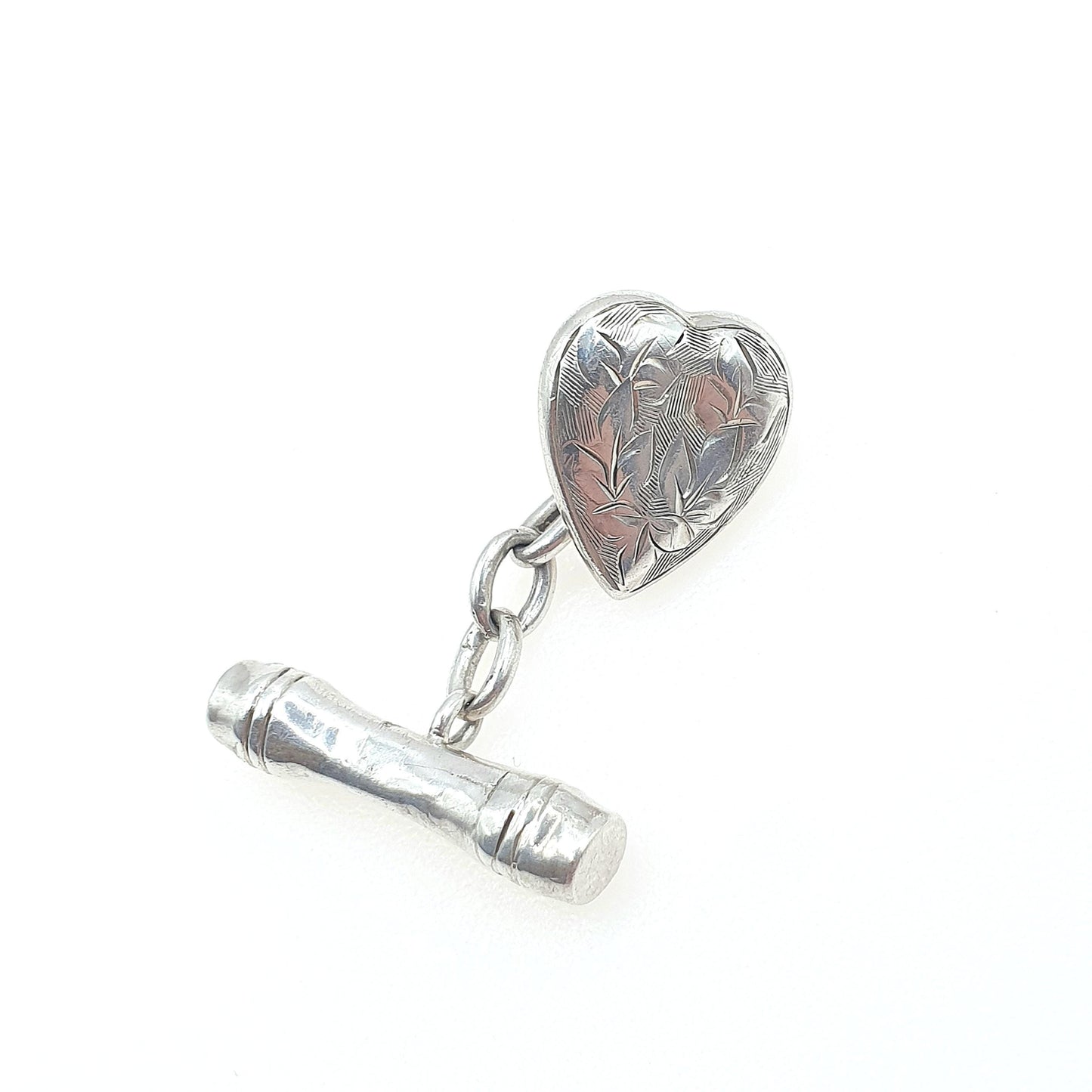 Antique Sterling Silver Heart Cuff Links Cufflinks Engraved 1903 Hallmark Love Gift Gent Mens Vintage Jewelry Jewellery