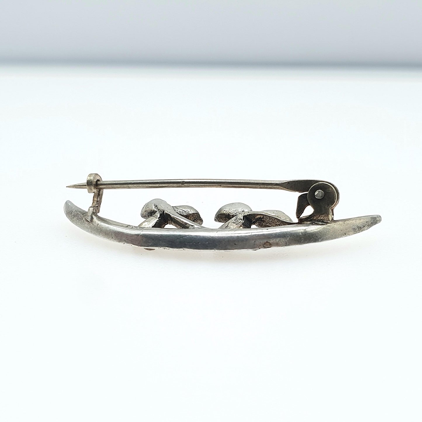 Antique Victorian Solid Silver Diamond Paste Crescent Moon Clover Brooch Luck Celestial Vintage Womens Jewellery Jewelry
