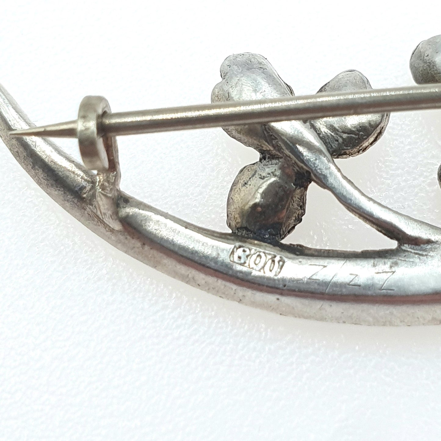 Antique Victorian Solid Silver Diamond Paste Crescent Moon Clover Brooch Luck Celestial Vintage Womens Jewellery Jewelry