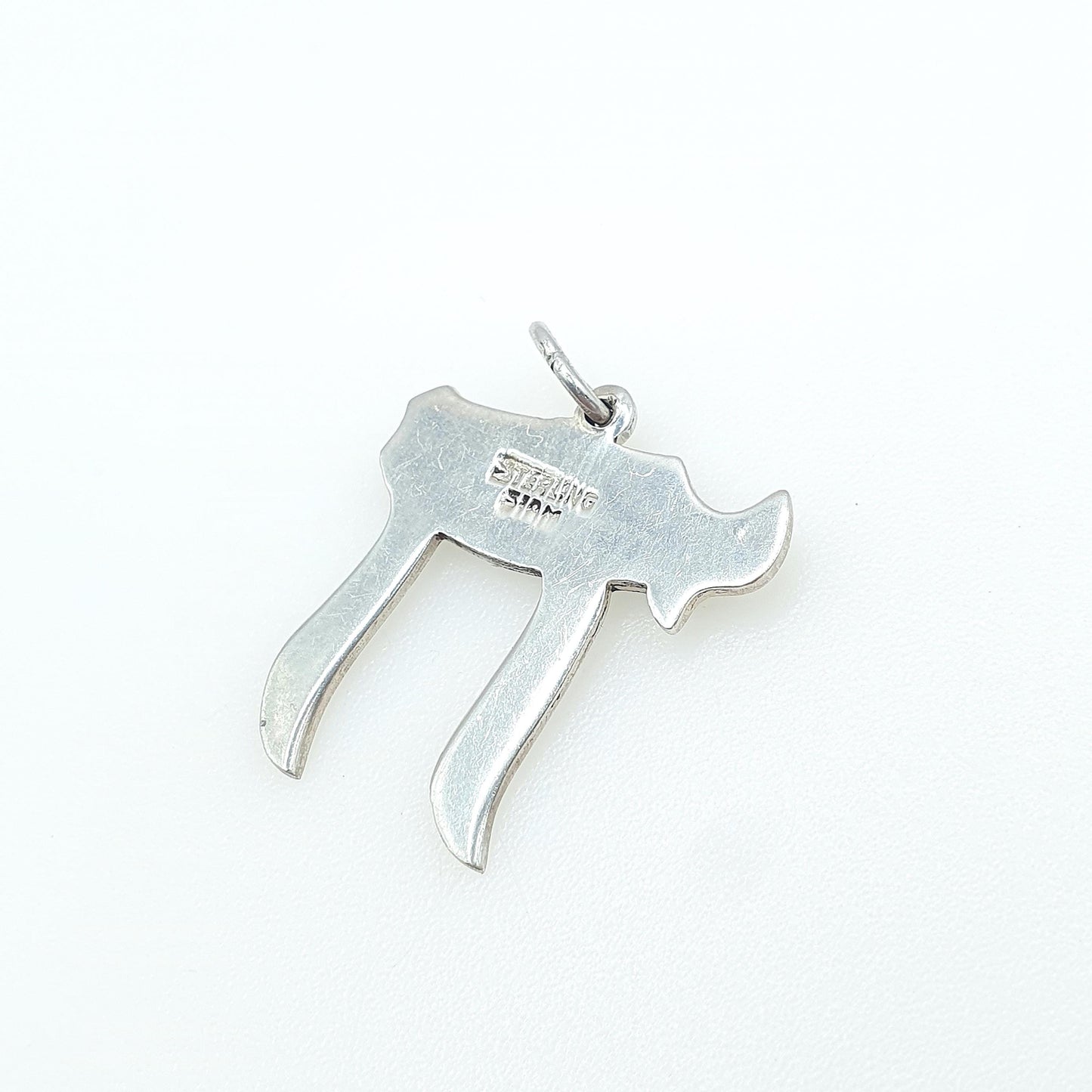 Vintage Sterling Silver Chai Symbol Pendant Hebrew Symbol of Life  Green Enamel Mens Womens Jewelry Jewellery
