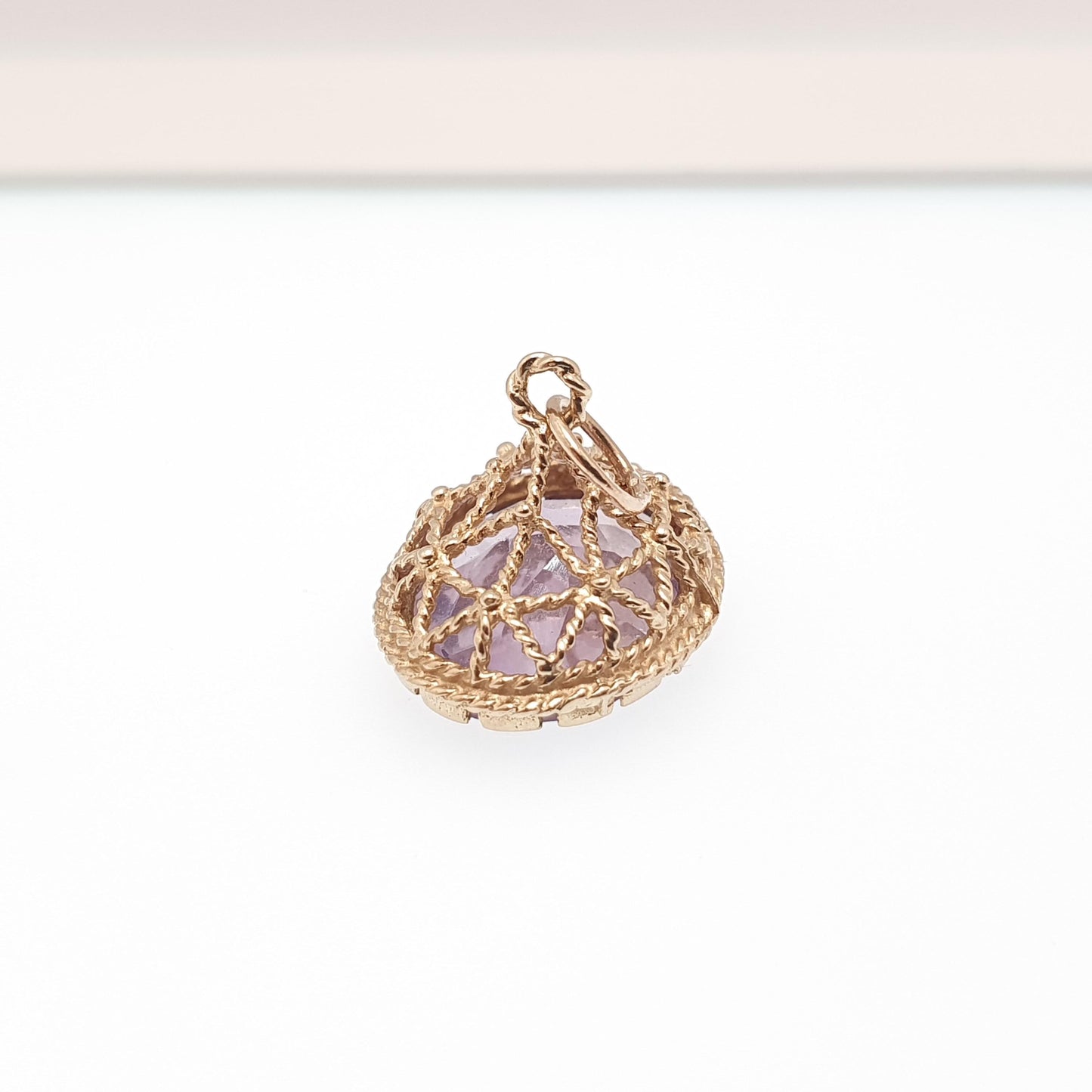 Vintage 9ct 9k Gold Amethyst Fob Pendant Necklace Rope Border Large Big Gemstone Victorian Style Jewellery Jewelry