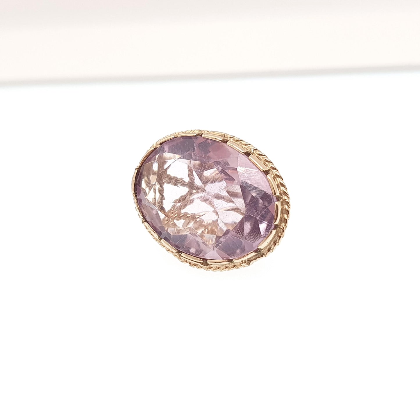 Vintage 9ct 9k Gold Amethyst Fob Pendant Necklace Rope Border Large Big Gemstone Victorian Style Jewellery Jewelry