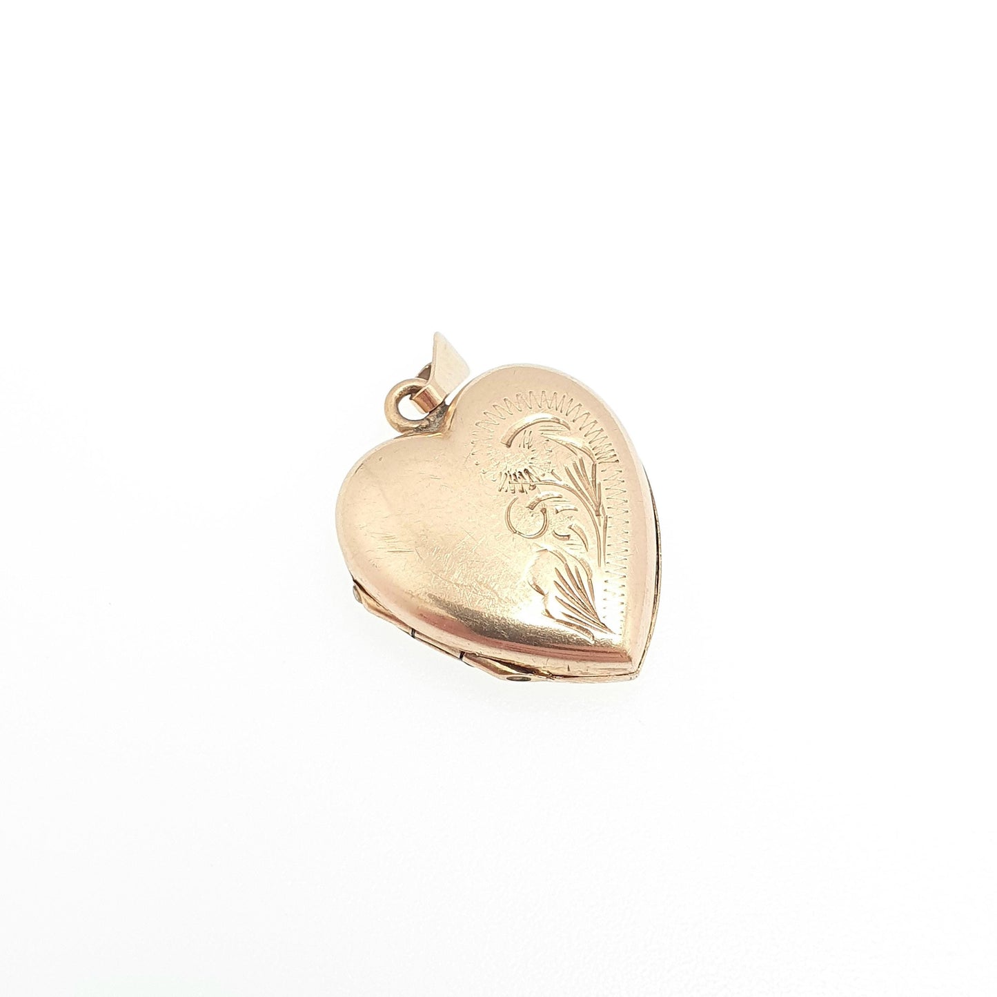 Antique 9ct Gold Heart Locket Cute Engraved Solid 9k 375 Pendant Love Gift Back & Front Necklace Jewelry Womens Jewellery