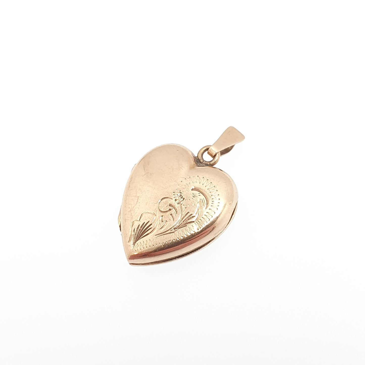 Antique 9ct Gold Heart Locket Cute Engraved Solid 9k 375 Pendant Love Gift Back & Front Necklace Jewelry Womens Jewellery