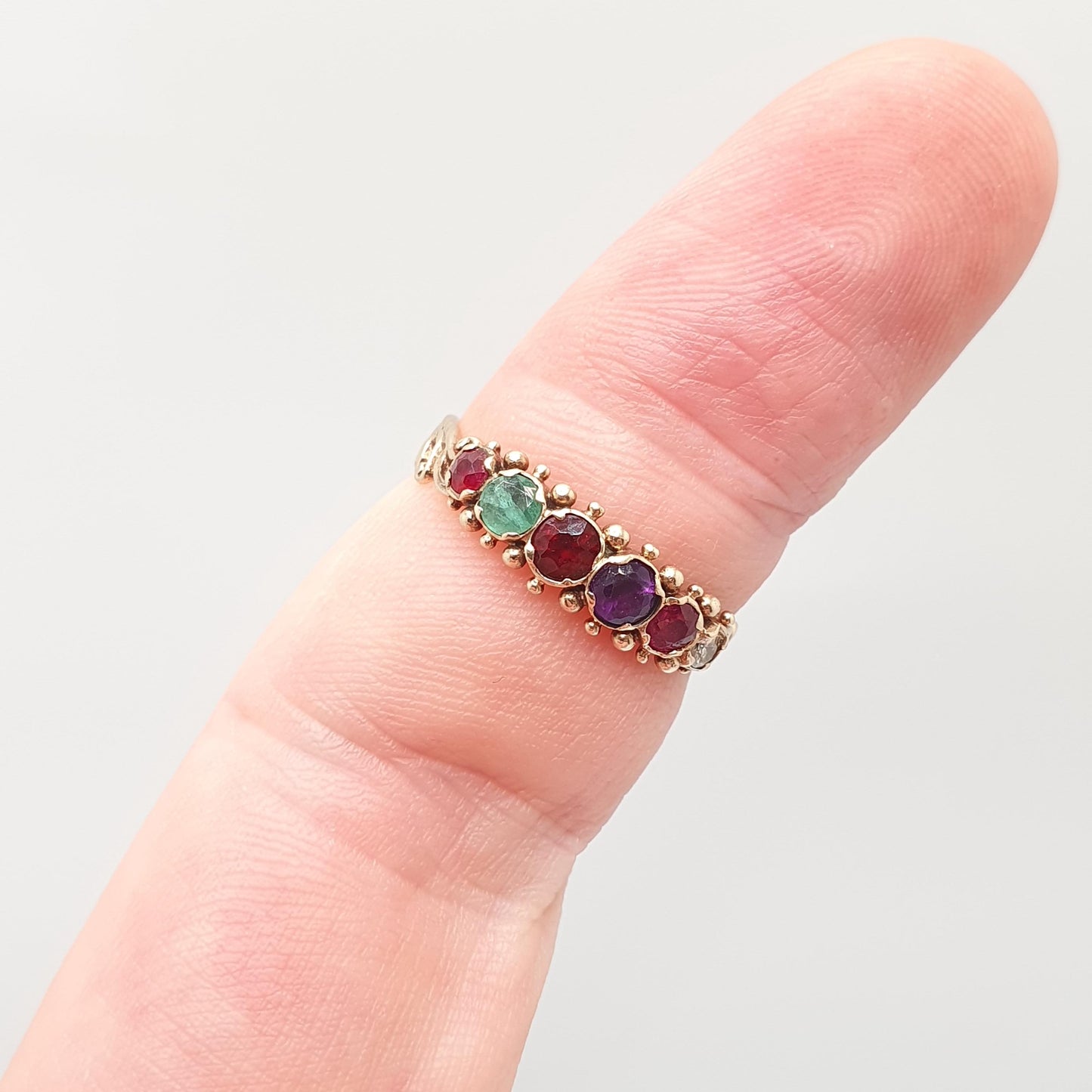 Vintage 9ct Gold REGARD Ring Ruby Emerald Garnet Amethyst Ruby Diamond Gemstone Stacker Solid 9k 9kt