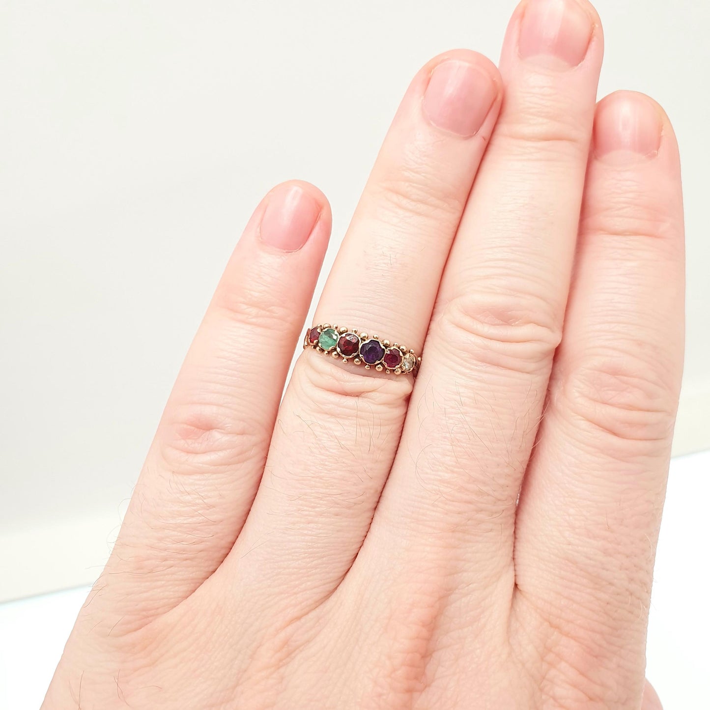 Vintage 9ct Gold REGARD Ring Ruby Emerald Garnet Amethyst Ruby Diamond Gemstone Stacker Solid 9k 9kt