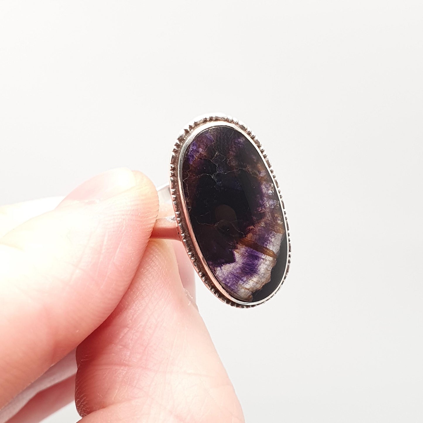 Antique Blue John Sterling Silver Ring Art Deco Large Signet Bleu Jaune Womens Rare Gemstone Jewelry Jewellery