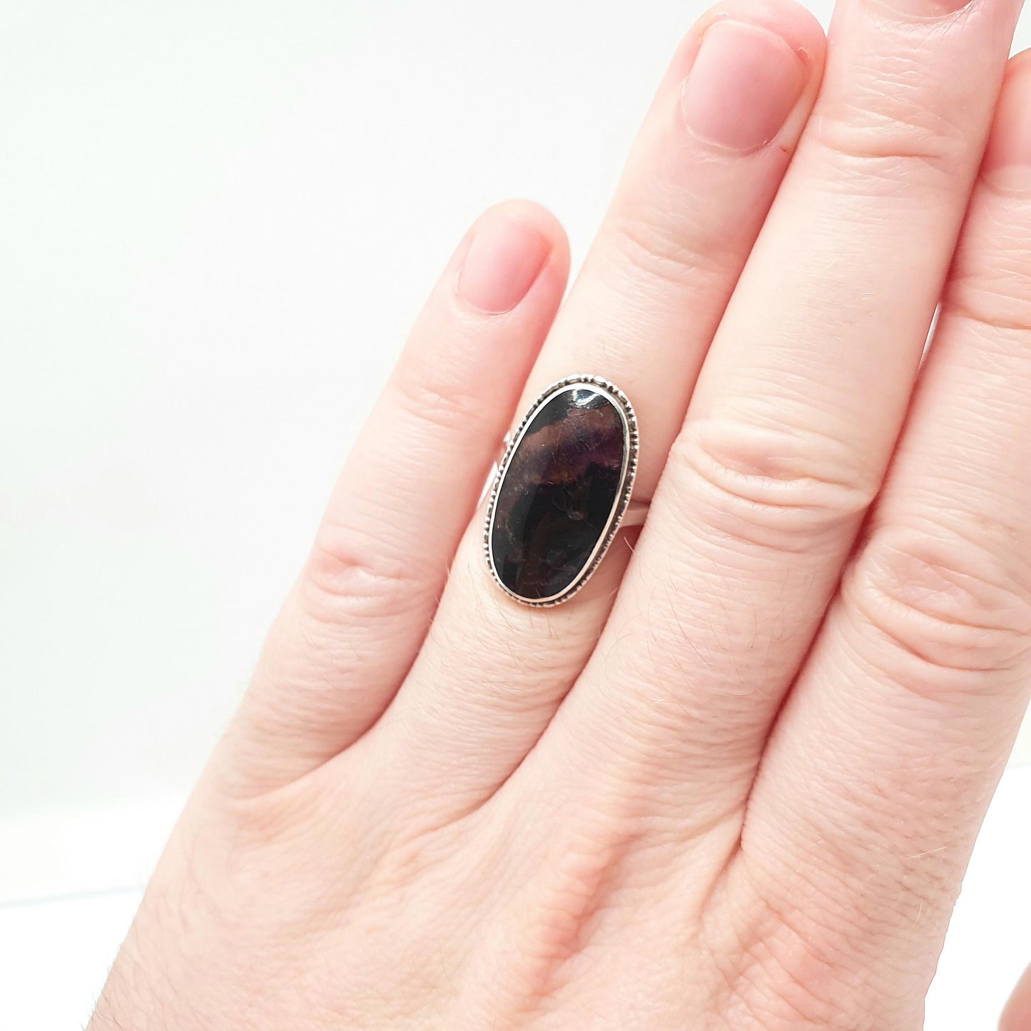 Antique Blue John Sterling Silver Ring Art Deco Large Signet Bleu Jaune Womens Rare Gemstone Jewelry Jewellery