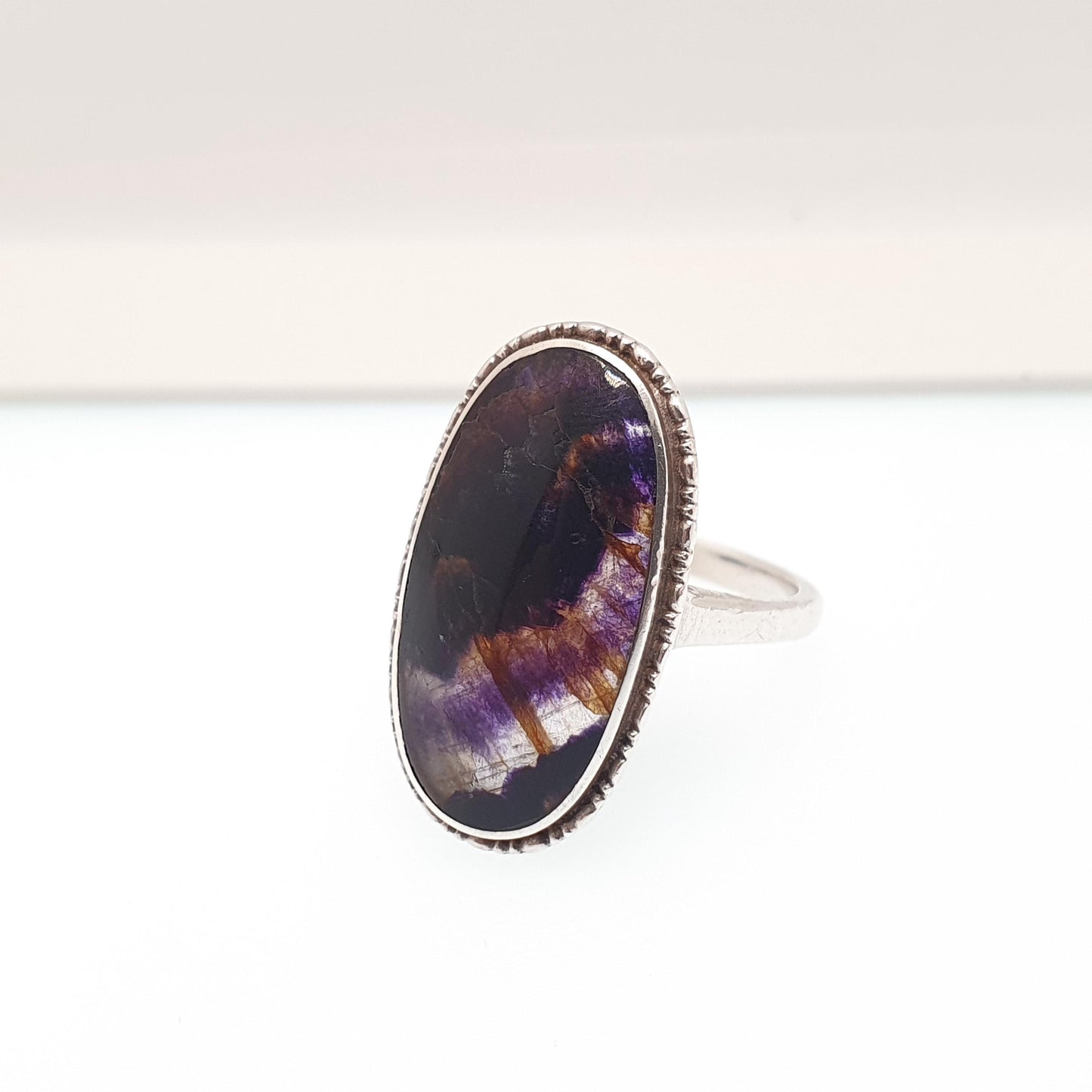 Antique Blue John Sterling Silver Ring Art Deco Large Signet Bleu Jaune Womens Rare Gemstone Jewelry Jewellery