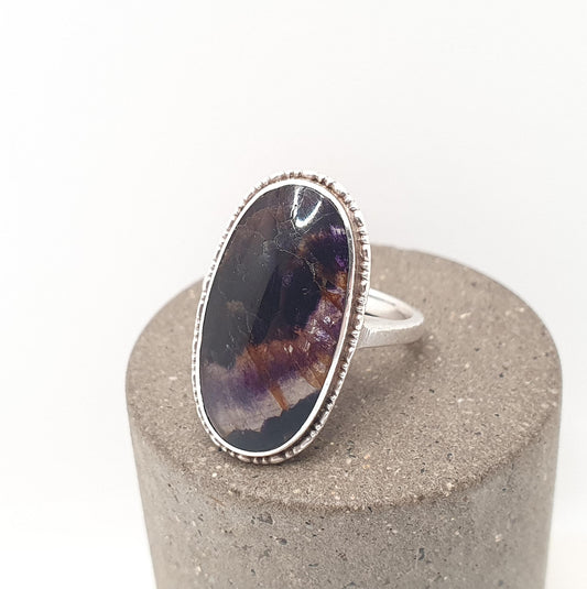 Antique Blue John Sterling Silver Ring Art Deco Large Signet Bleu Jaune Womens Rare Gemstone Jewelry Jewellery