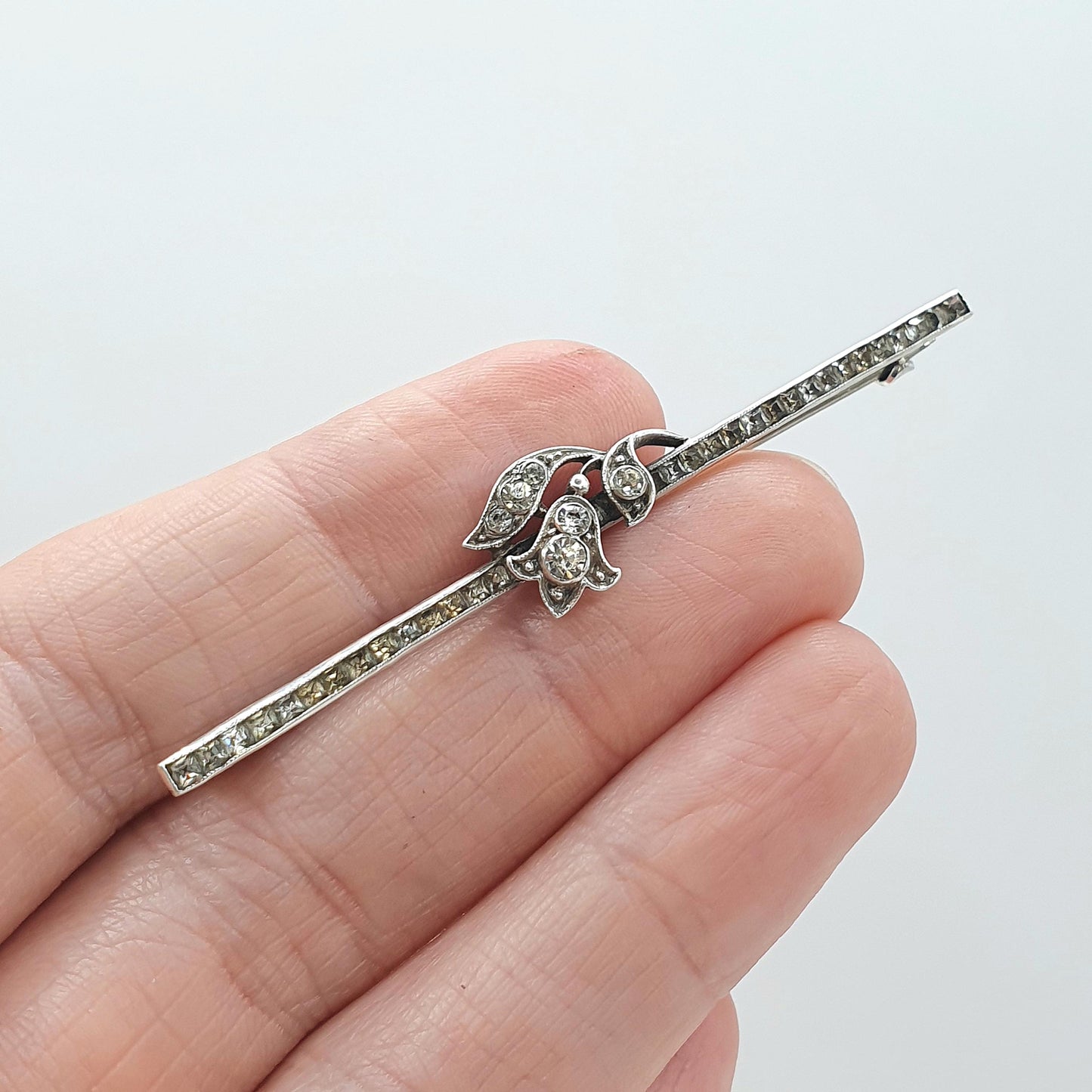 Antique Solid Silver Diamond Paste Flower Brooch Channel Set Square Cut Art Deco Floral Womens Mens Jewellery Jewelry