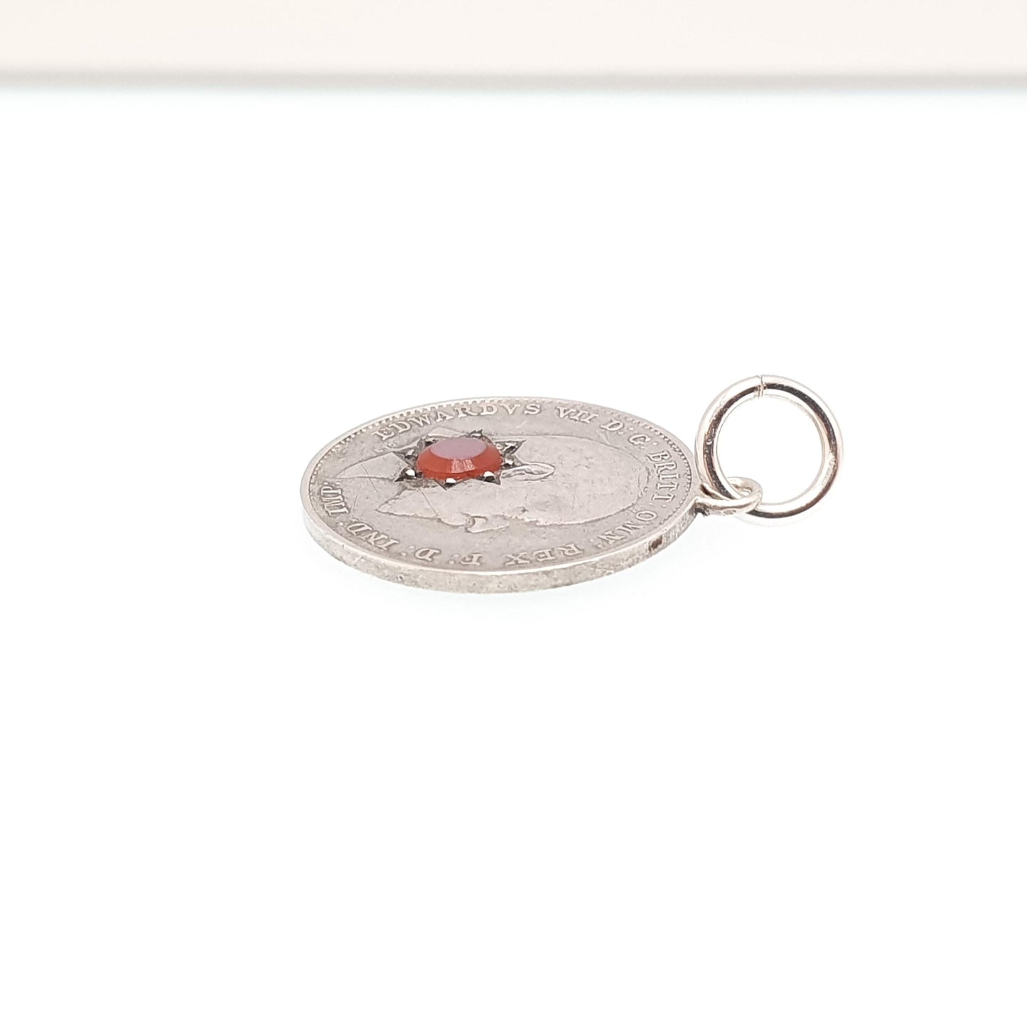 Antique Sterling Silver Love Token Coin Necklace Pendant Faux Sardonyx Star Charm Edwardian Threepence Vintage 1900s Jewelry Jewellery