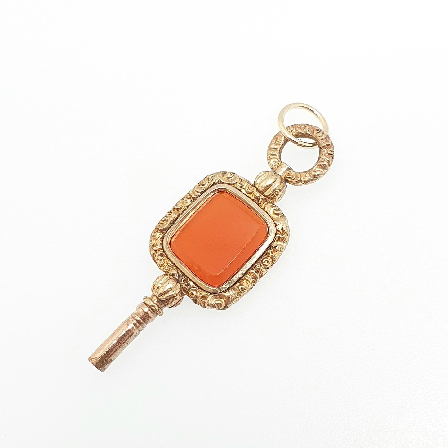 Antique Georgian Rolled Gold Carnelian Pocket Watch Key Fob Pendant Chased Necklace Gold Filled Vintage Jewellery Jewelry