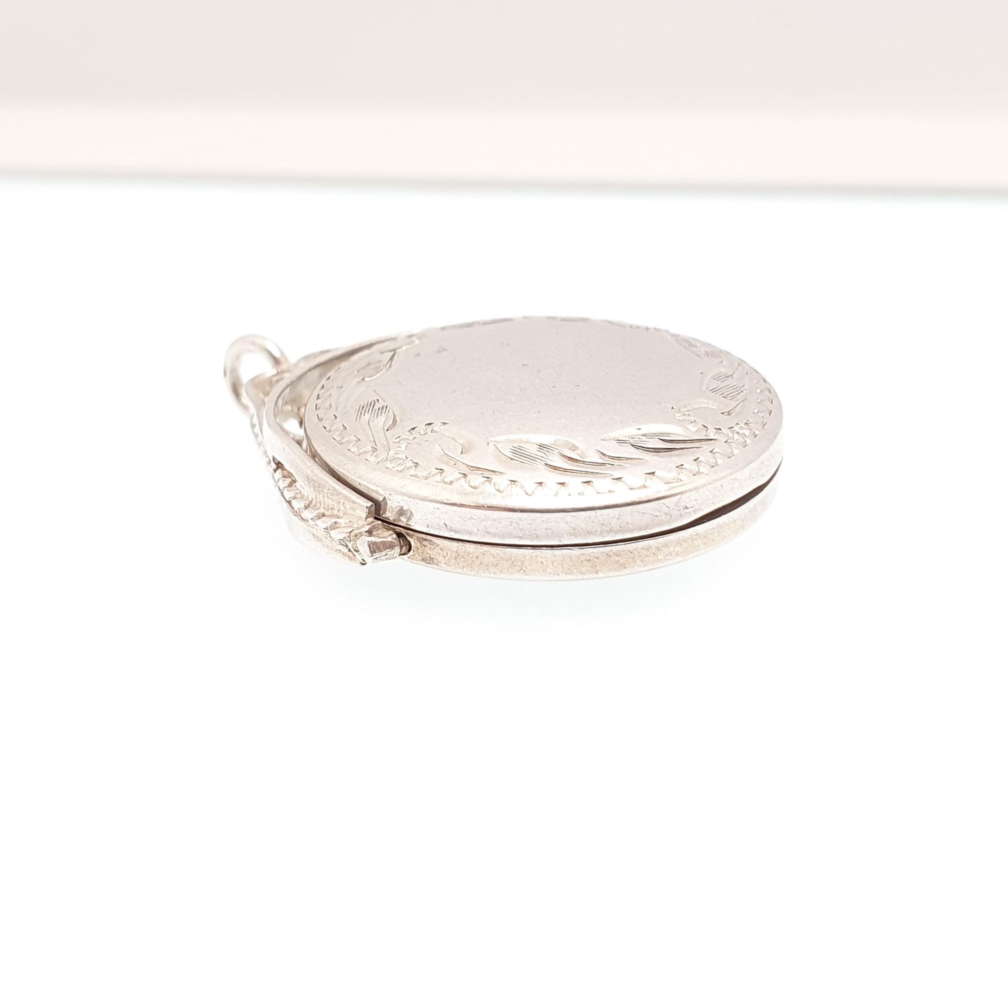 Vintage Sterling Silver Spinner Locket Pendant Fob Necklace Spinning Rotating Engraved Large Big Jewelry