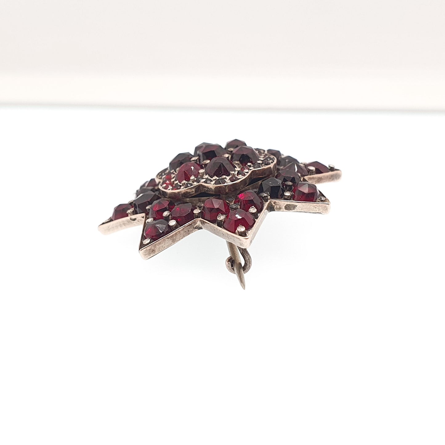 Antique Victorian Bohemian Garnet Star Brooch Starburst Rolled Gold Renaissance Revival Pyrope Vintage Jewelry Jewellery