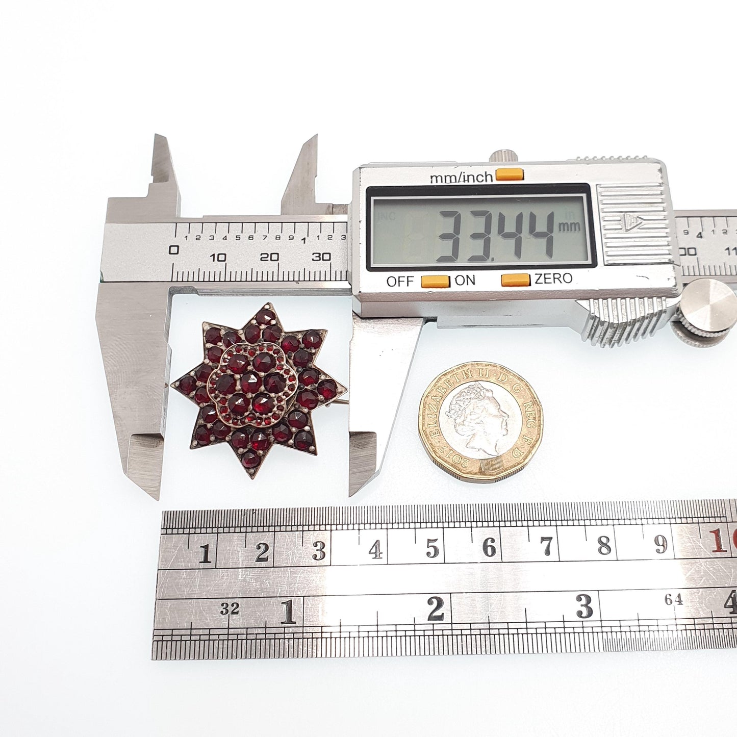 Antique Victorian Bohemian Garnet Star Brooch Starburst Rolled Gold Renaissance Revival Pyrope Vintage Jewelry Jewellery