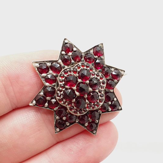 Antique Victorian Bohemian Garnet Star Brooch Starburst Rolled Gold Renaissance Revival Pyrope Vintage Jewelry Jewellery