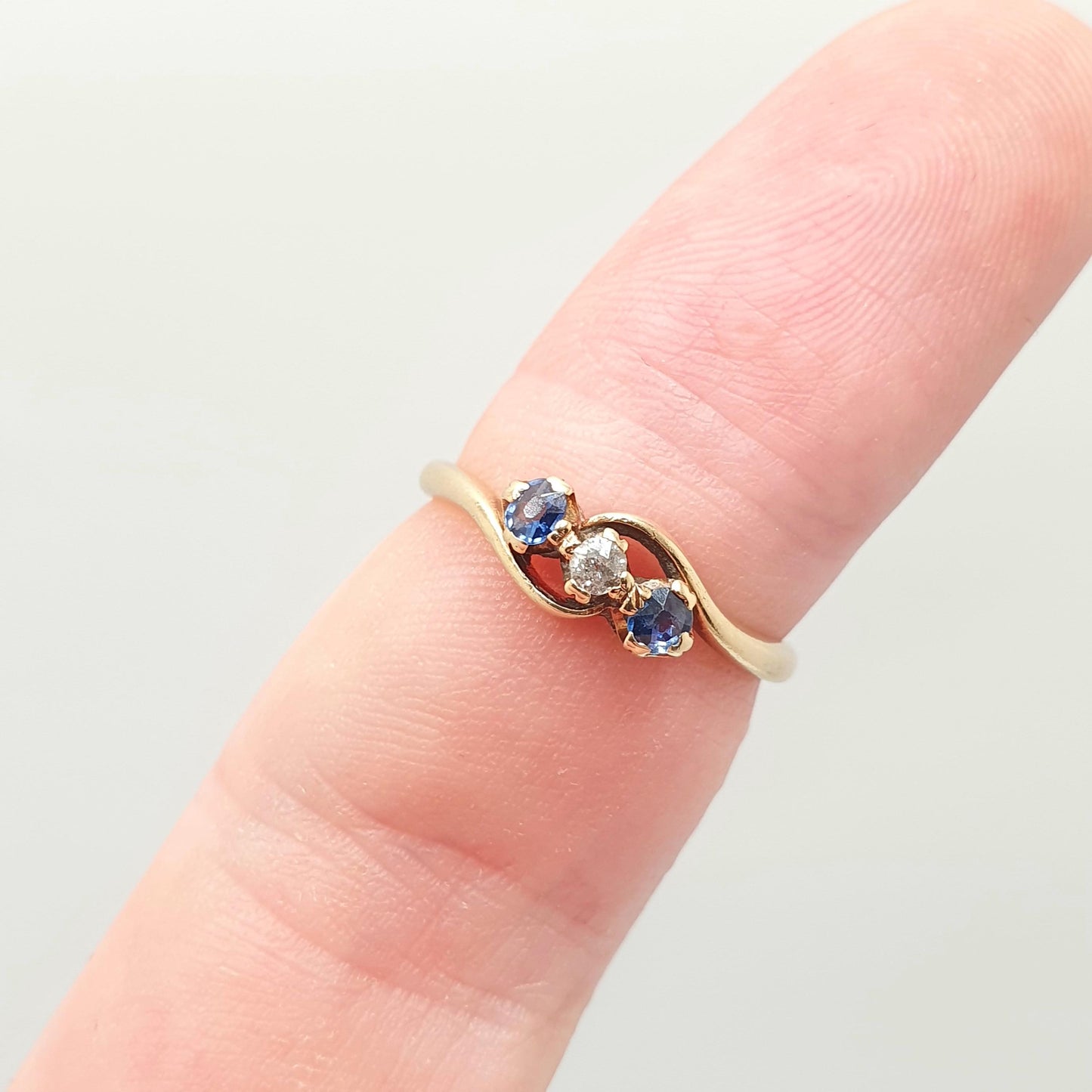 Antique Sapphire & Diamond Ring 18k 18ct Solid Gold 750 Trilogy Old Cut Genuine Natural Gemstone Vintage Jewelry Jewellery