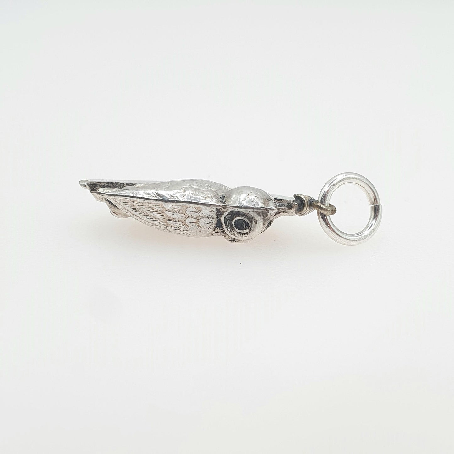Antique Victorian Solid Silver Owl and Moon Charm Pendant Crescent Celestial Wise Bird Necklace Jewelry Vintage Jewellery