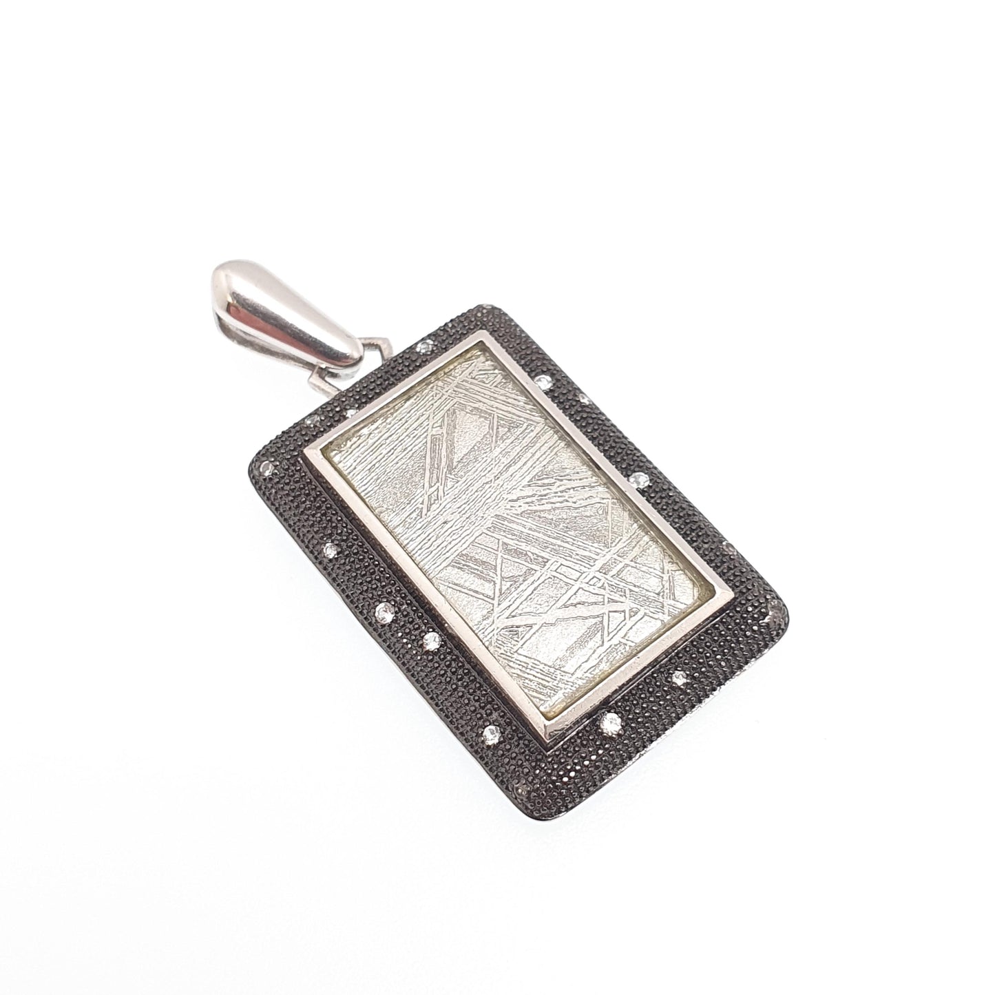 Vintage Sterling Silver Muonionalusta Meteorite Pendant Necklace White Spinel TGGC Solid 925 Jewellery Jewelry
