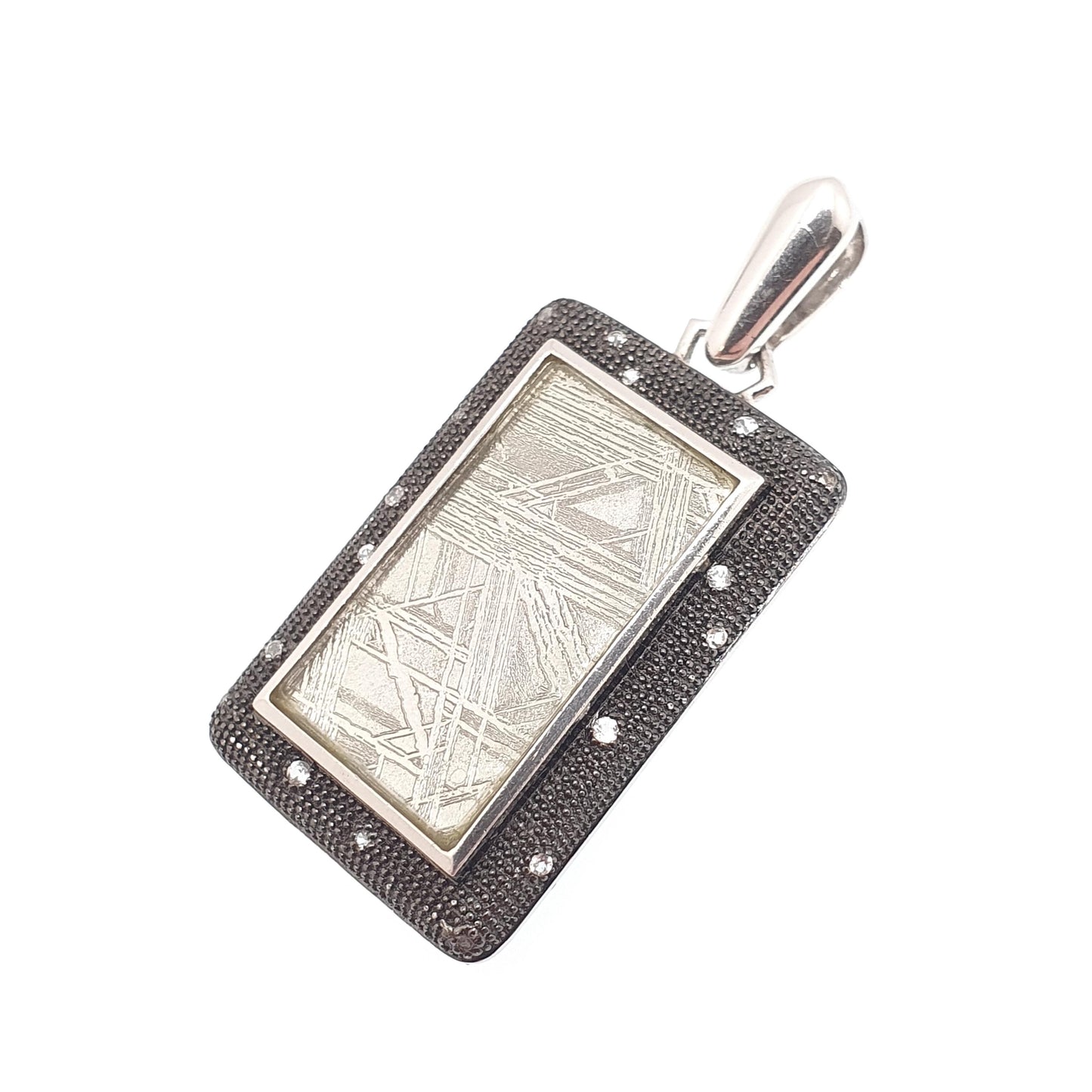 Vintage Sterling Silver Muonionalusta Meteorite Pendant Necklace White Spinel TGGC Solid 925 Jewellery Jewelry