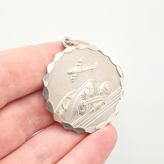 GEORG JENSEN Vintage Sterling Silver St Christopher Pendant Necklace Car Plane Double Sided Heavy Large Jewellery Jewelry