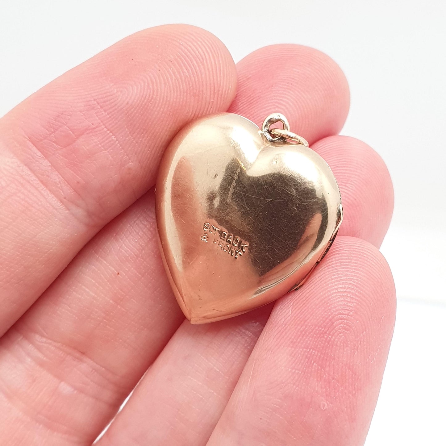 Antique 9ct Gold Heart Locket Back and Front Flower Engraved Solid 9k 375 Pendant Necklace Jewelry Womens Jewellery